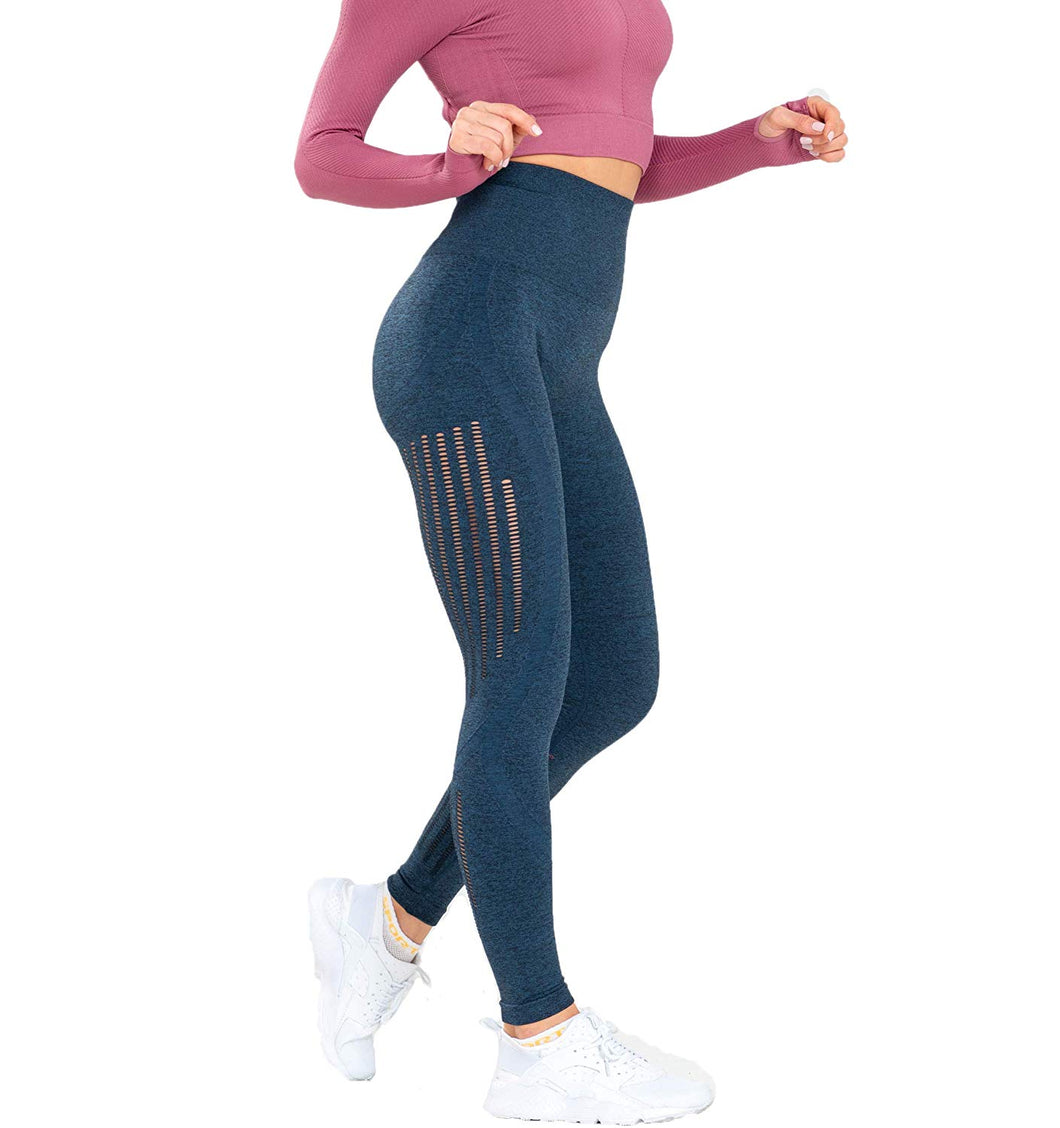 Women’s High Waist Seamless Leggings Ankle Yoga Pants Squat Proof Workout Tight Blue